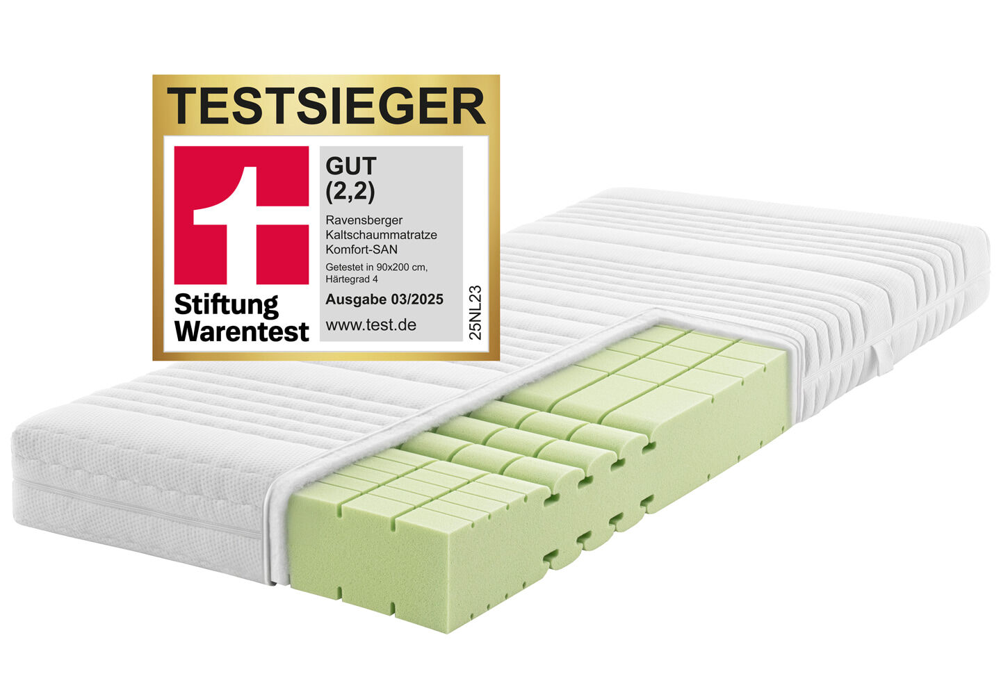 Ravensberger Matratzen Kaltschaummatratze Komfort-SAN Härtegrad H4 Testsieger Stiftung Warentest