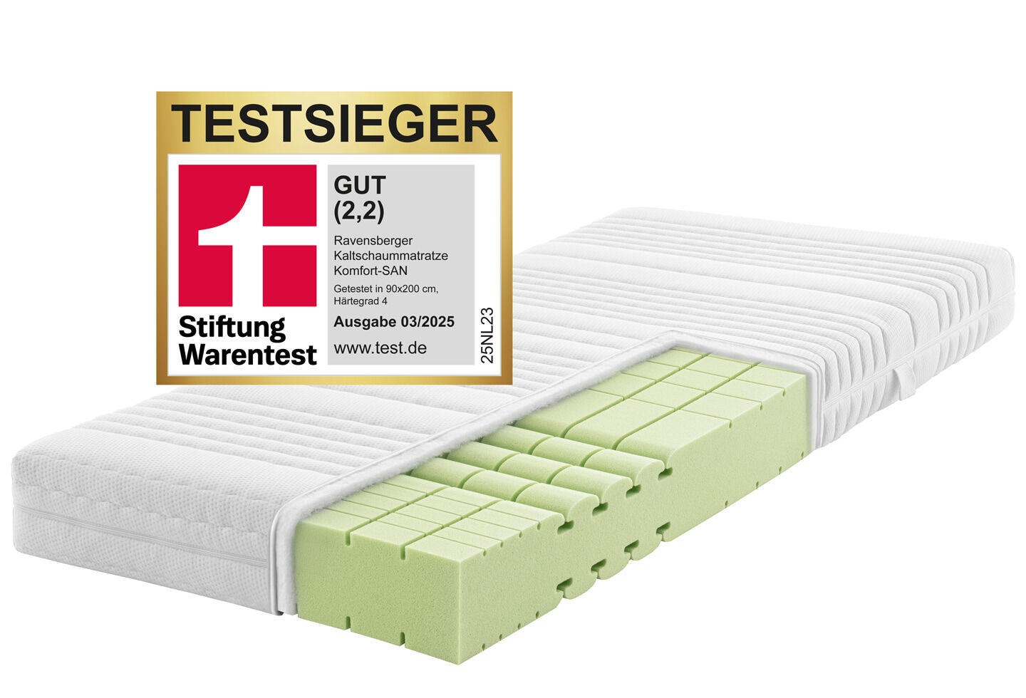 Ravensberger Matratzen Kaltschaummatratze Komfort-SAN Härtegrad H4 Testsieger Stiftung Warentest